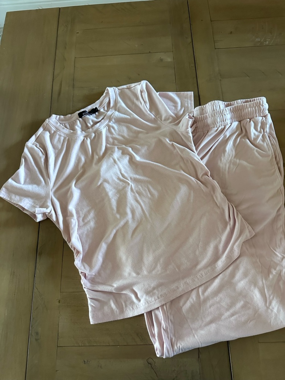 Light Pink Lounge Set - Soft Short Sleeve Top & Elastic Waist Pants